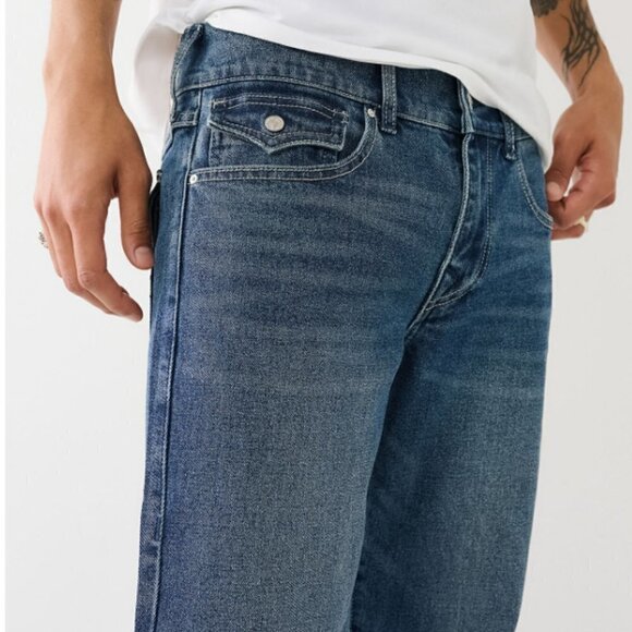 True Religion Geno SN Flap Relaxed Slim Blue Men's Size 33 X 32 Jeans NEW $159 - Picture 1 of 16